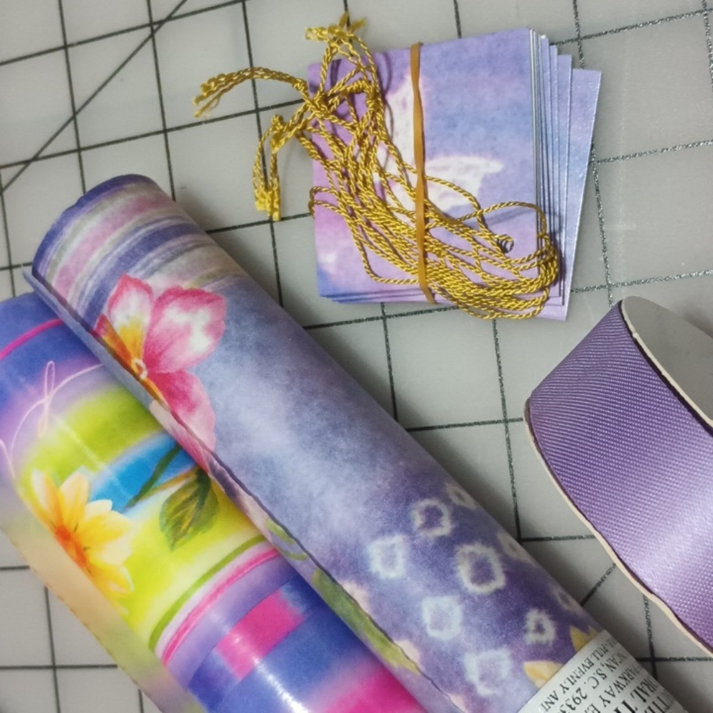 VTG Floral Gift Wrap Set Sally Foster Paper Tissue Tags & Ribbon DS-9/22-3-36